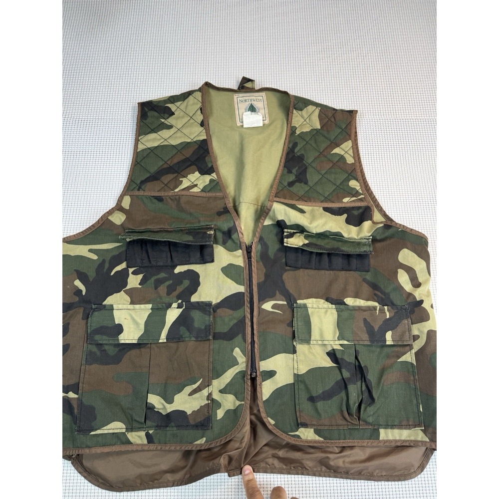 Northwest Territory Camo Hunting Vest XL Fishing Utility Pockets Green Brown